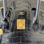 Hermès Black Shiny Porosus Crocodile Leather Gold Hardware Birkin 35 Bag