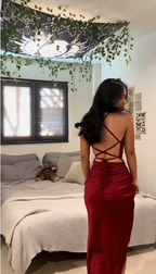 High Quality Burgundy Satin Prom Dresses Long Prom Gowns