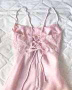 Vintage A Line Spaghetti Straps 90s Pink Prom Dresses Evening Gowns With Lace C3033