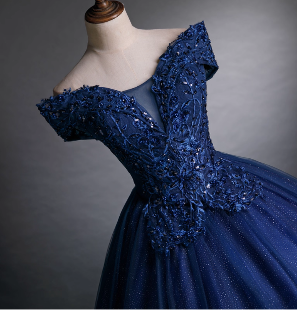 Luxurious Court Navy Blue One-Shoulder Embroidered Sequin Tulle Ball Gown Evening Dresses Sweet 16 Dresses