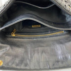 Miu Miu black leather matelasse fold over clutch bag