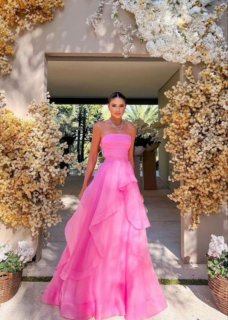 Pink Long Prom Gown, Pink Prom Dresses