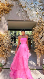 Pink Long Prom Gown, Pink Prom Dresses
