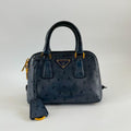 Prada navy blue ostrich leather micro top handle bag