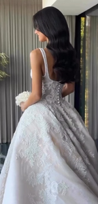 Pretty Wedding Dress Ball Gowns Square Neck Lace White Wedding Dresses Bridal Gown