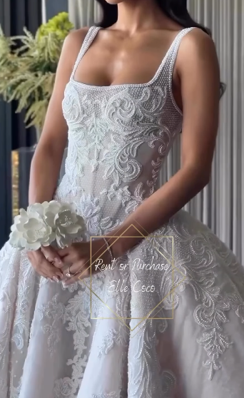 Pretty Wedding Dress Ball Gowns Square Neck Lace White Wedding Dresses Bridal Gown