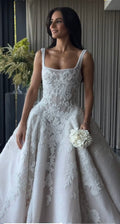 Pretty Wedding Dress Ball Gowns Square Neck Lace White Wedding Dresses Bridal Gown