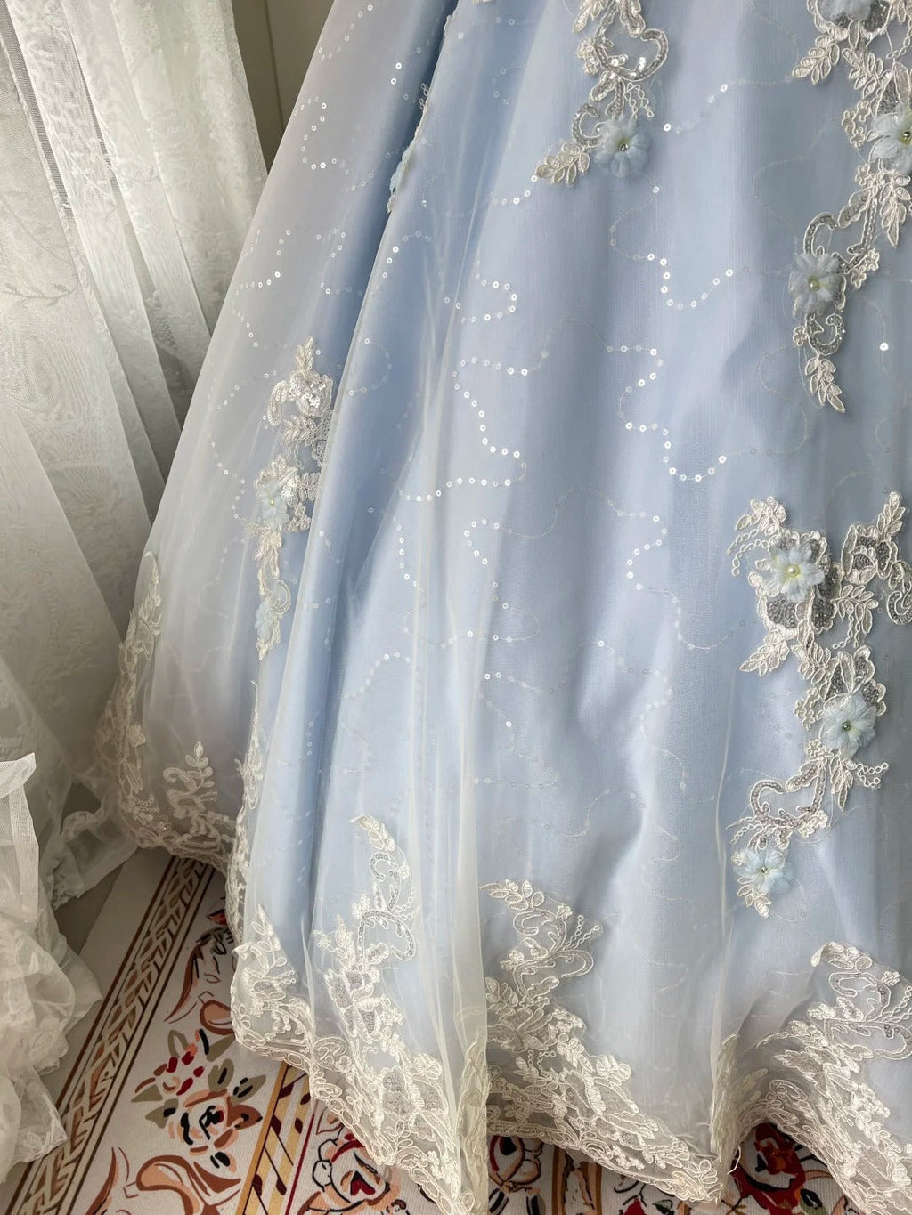 Princess Light Blue Lace Tulle Ball Gown Evening Dresses Sweet 16Th Dresses