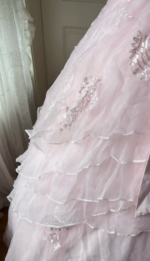 Princess Pink Strapless Tulle Ball Gown Evening Dresses