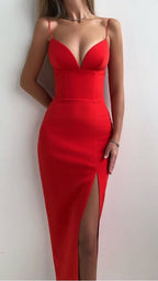 Spaghetti Straps Black /Royal Blue /Pink /White/ Red Simple Prom Dress With Split S26644