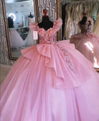 Pink 3D Flowers Quinceanera Dress Princess Dress Ball Gown Y597