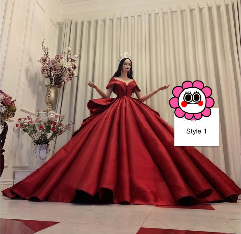 Charming red or white princess V neck satin ball gown wedding dress - various styles  C2154