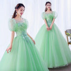Short Sleeve Illusion Ball Gown, Quinceanera Dress - green C2047