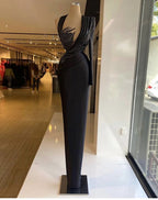Black Sheath Beading Evening Dresses One Shoulder Long Sleeve Crystal Pleats Prom Dress Formal Party Gowns Custom Made C2198