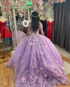 Lilac Quinceanera Dress With Flowers Ball Gown Sweet 16 Dress Elegant Tulle Ball Gown 3D Flowers Princess Evening Dress 15 Lovely c2755