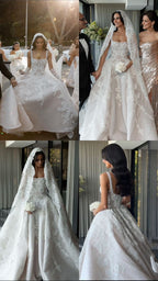 Rustic Wedding Dress Ball Gowns Square Neck White Lace Tulle Long Wedding Dress Summer Brides Dresses Bridal Gown