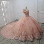 Pink Quinceanera Dress Sweet 16 Beaded Off Shoulder 3D Floral Ball Gown Quinceanera Dresses