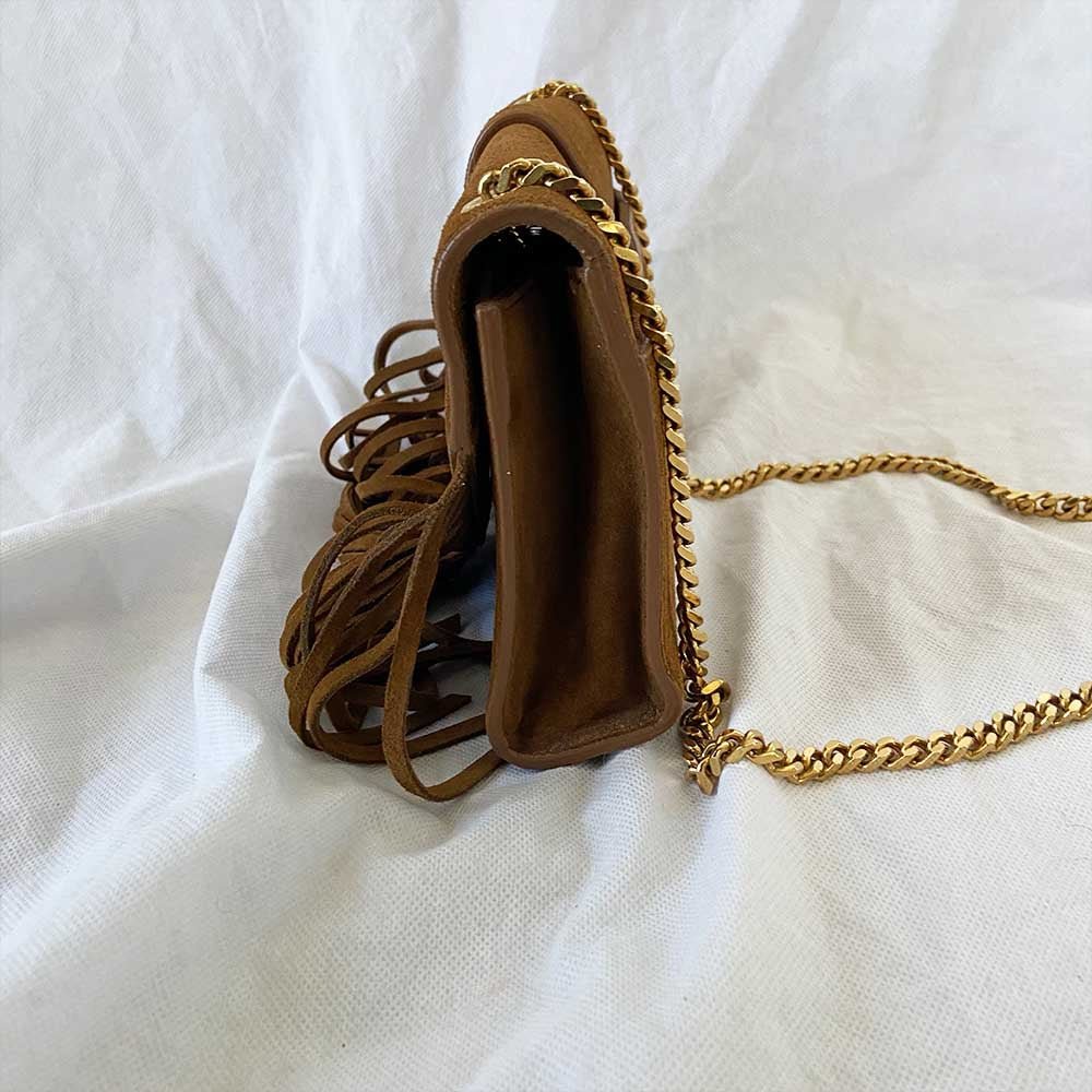 Saint Laurent Monogram Suede Fringe Shoulder Bag