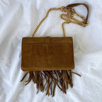 Saint Laurent Monogram Suede Fringe Shoulder Bag
