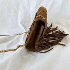 Saint Laurent Monogram Suede Fringe Shoulder Bag