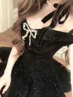 Sexy Ball Gowns Off The Shoulder Black Velvet Short Prom 8Th Grade Homecoming Dress Summer Middle School Hoco Dresses 6Th Grade Graduation Outfits