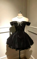 Sexy Ball Gowns Off The Shoulder Black Velvet Short Prom 8Th Grade Homecoming Dress Summer Middle School Hoco Dresses 6Th Grade Graduation Outfits