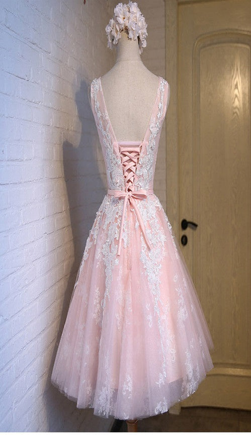 Short pink lace tight cute charming freshman homecoming prom gowns dress