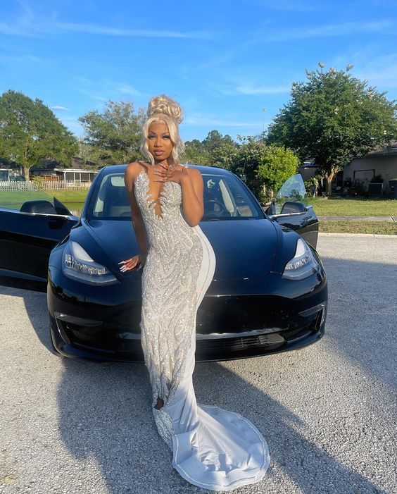 Silver Mermaid Women Prom Gown