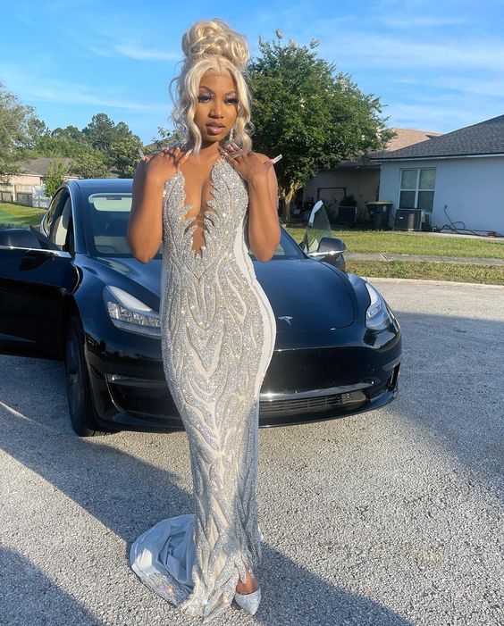 Silver Mermaid Women Prom Gown