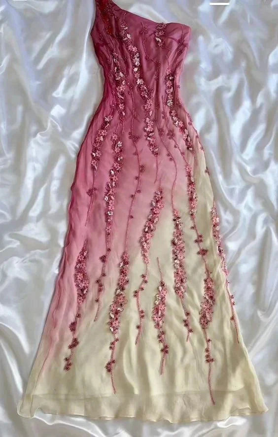 Simple Mermaid Prom Gowns With Beads One Shoulder Prom Dresses For Teens