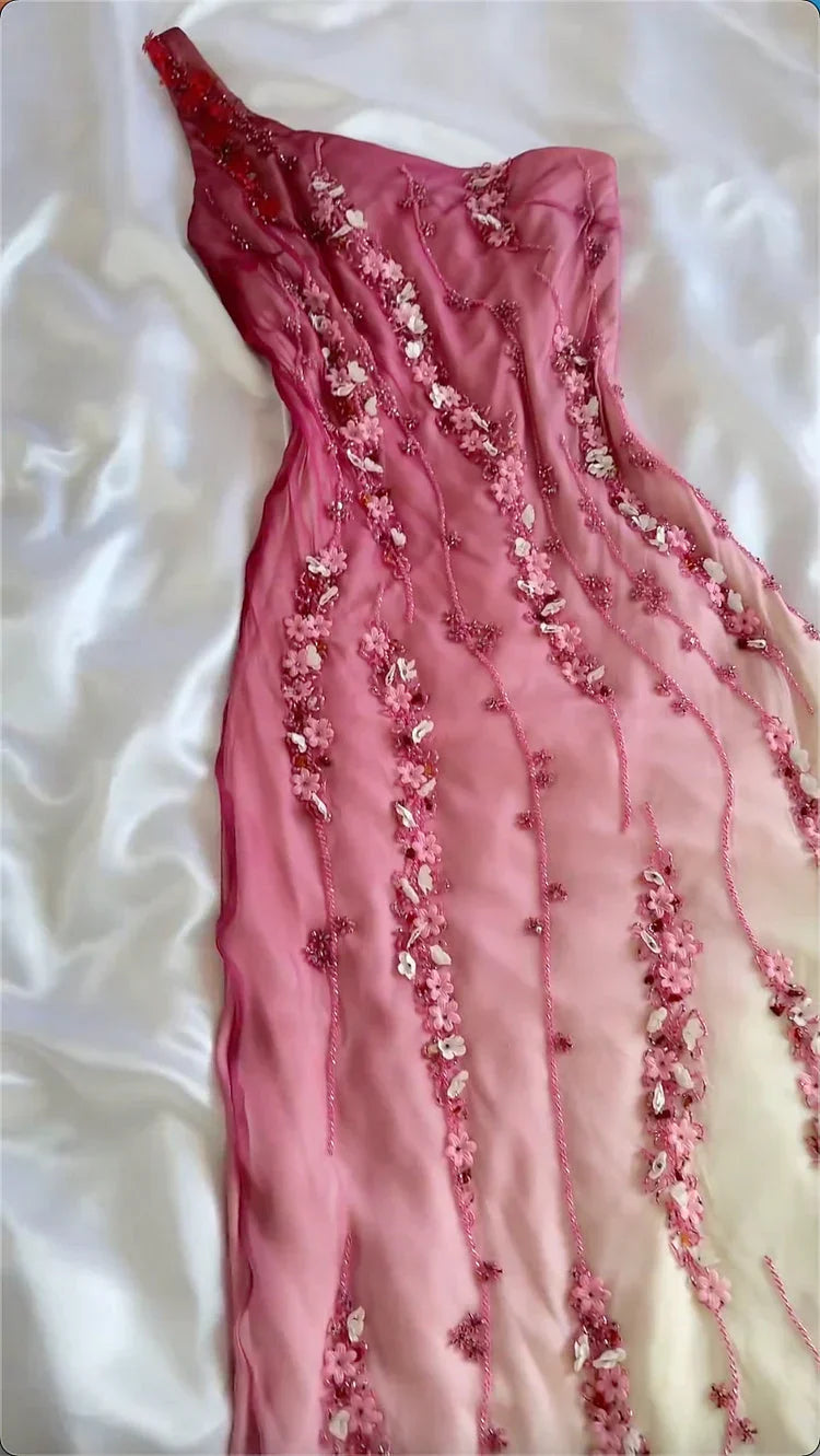 Simple Mermaid Prom Gowns With Beads One Shoulder Prom Dresses For Teens