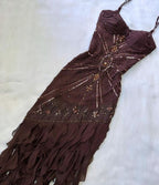 Spaghetti Straps Chiffon Prom Dresses With Beads Long Prom Gown