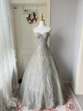 Sparkling Silver-Grey Strapless Sequined Ball Gown Evening Dresses