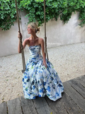 Strapless Print Floral Long Prom Dresses Prom Gowns