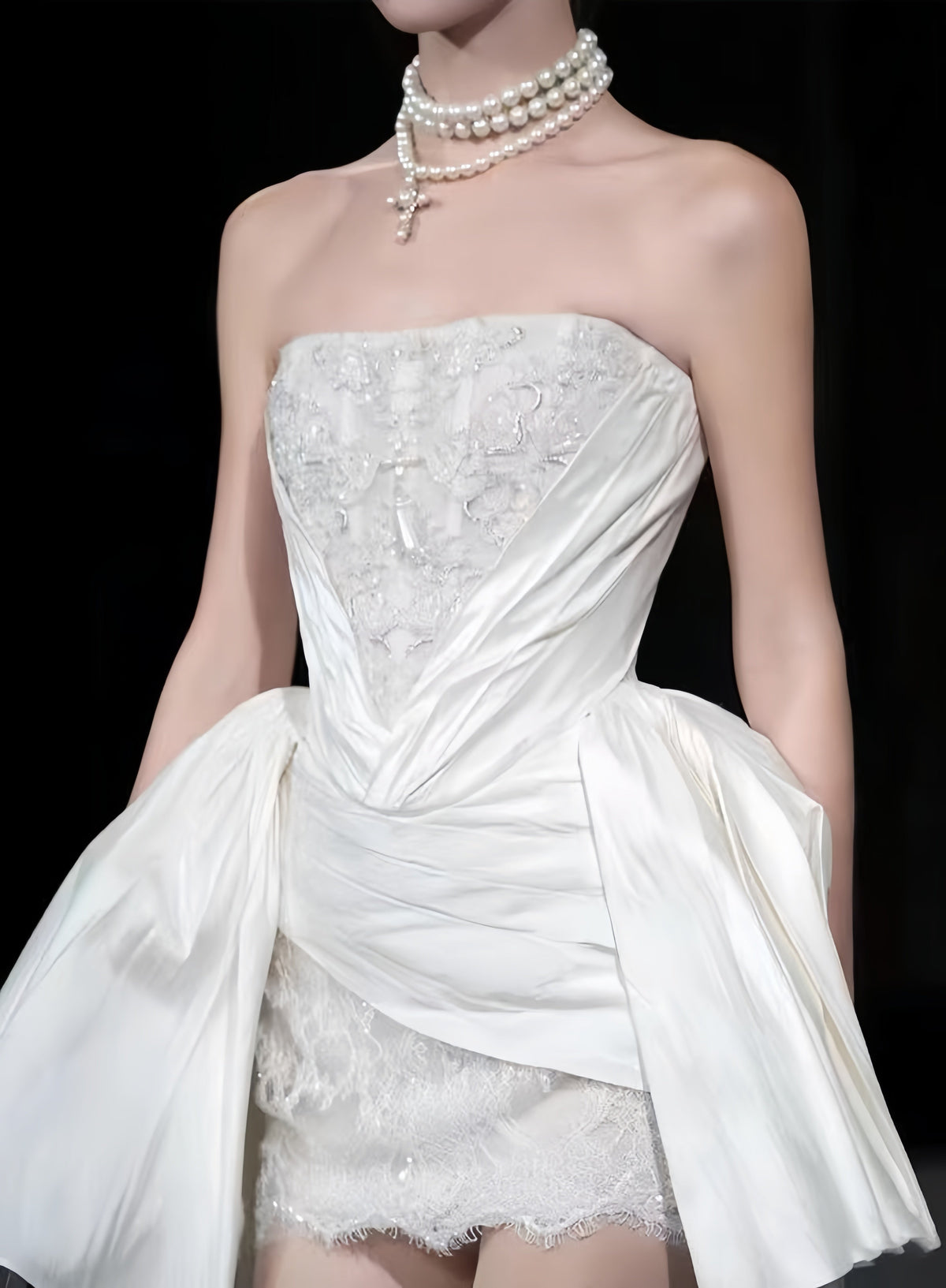 Strapless White Lace Wedding Dresses Mini Bridal Gowns,