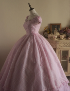 Sweet Court Light Pink Embroidered Floral Tulle Ball Gown Evening Dresses Sweet 16 Dresses
