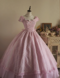 Sweet Court Light Pink Embroidered Floral Tulle Ball Gown Evening Dresses Sweet 16 Dresses
