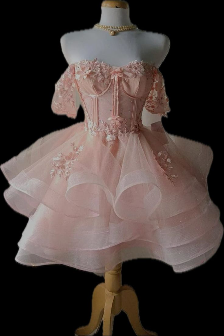 Unique Ball Gowns Off The Shoulder Blush Pink Lace Prom Homecoming Dress 8Th Grad Dance Graduation Dress Short Hoco Dresses