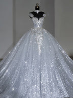 Unique Bridal Dress Ball Gowns Scoop White Sequin Long Wedding Dress Luxury Bride Dresses Bridal Gown