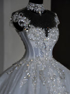 Unique Bridal Dress Ball Gowns Scoop White Sequin Long Wedding Dress Luxury Bride Dresses Bridal Gown