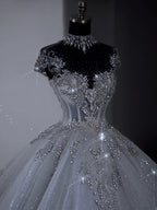 Unique Bridal Dress Ball Gowns Scoop White Sequin Long Wedding Dress Luxury Bride Dresses Bridal Gown