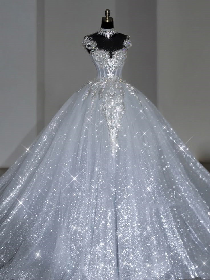 Unique Bridal Dress Ball Gowns Scoop White Sequin Long Wedding Dress Luxury Bride Dresses Bridal Gown