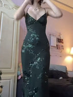 V Neck Green Prom Dresses Prom Gown With Sequin Appliques