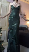 V Neck Green Prom Dresses Prom Gown With Sequin Appliques