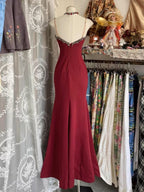 V Neck Lace Burgundy Long Prom Dresses Mermaid Prom Gowns