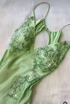 V-Neck Long Prom Dresses ,Light Green Prom Gowns