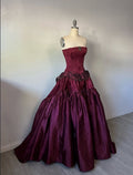 Vintage Ball Gowns Strapless Burgundy Sleeveless Satin 90S Classy Prom Dress Inspiration Prom Dress Princess Graduation Dresses