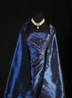 Vintage Ball Gowns Strapless Navy Blue Satin Long Prom Dress