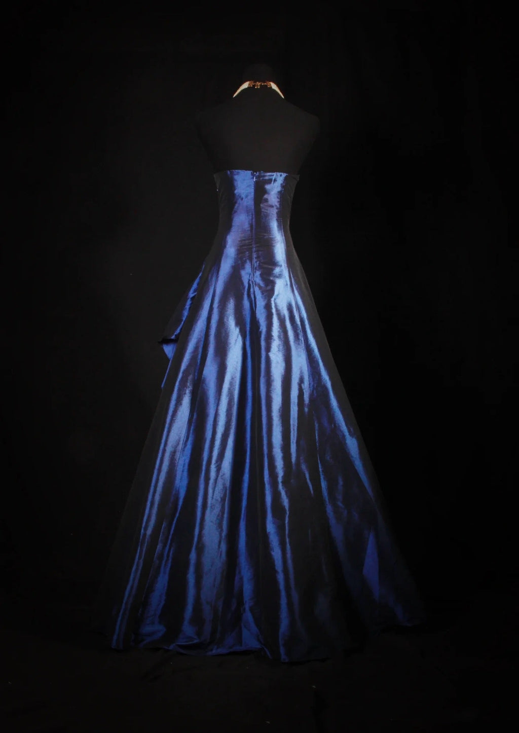 Vintage Ball Gowns Strapless Navy Blue Satin Long Prom Dress
