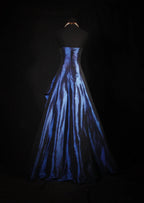 Vintage Ball Gowns Strapless Navy Blue Satin Long Prom Dress